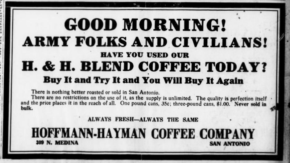 Bold “Good morning” stack, 35¢ / $1.00 can prices, 309 N. Medina Street footer